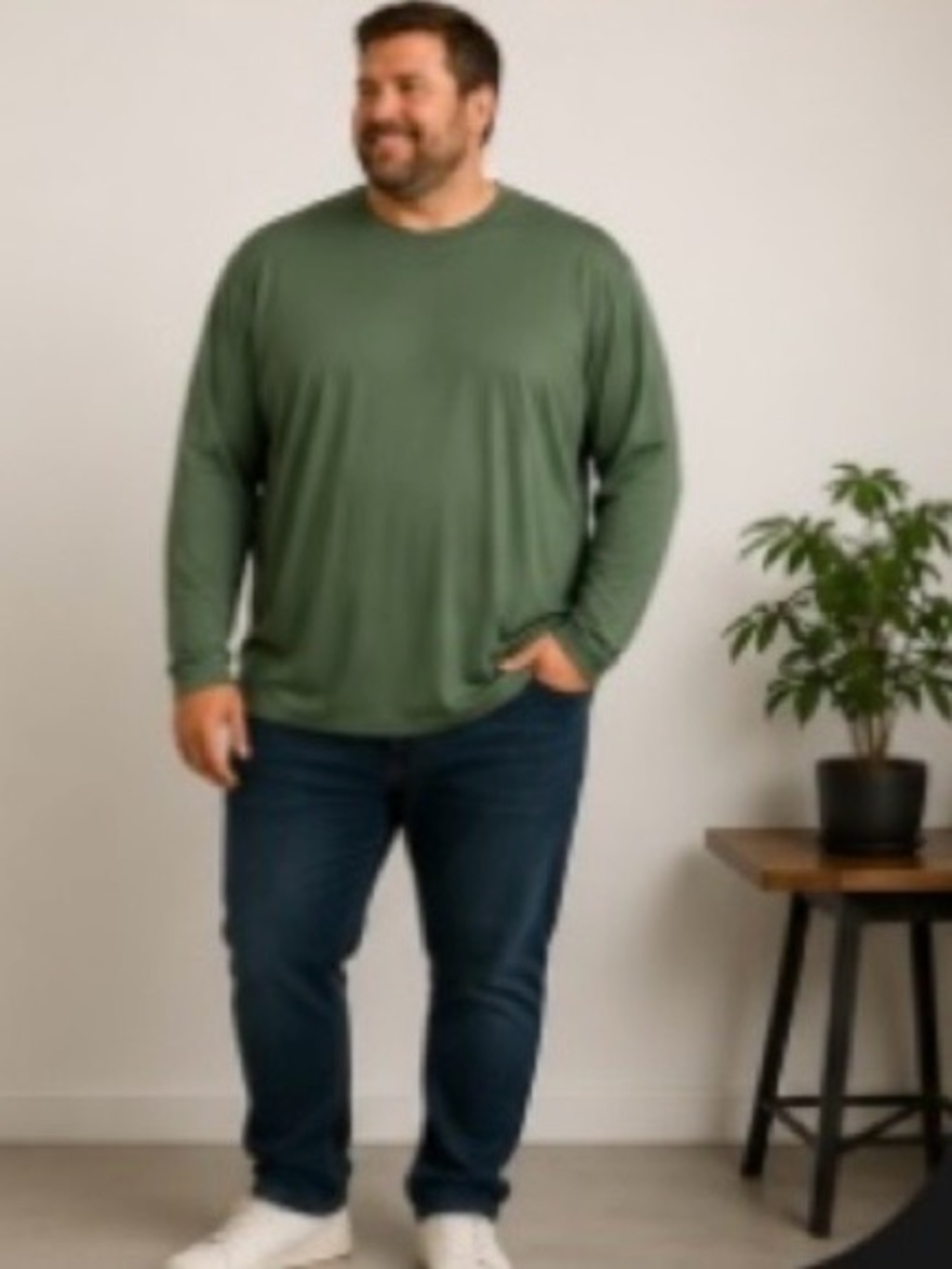 Real Essentials Men's 3XL Dry-Fit Athletic Long Sleeve Shirt Green Active